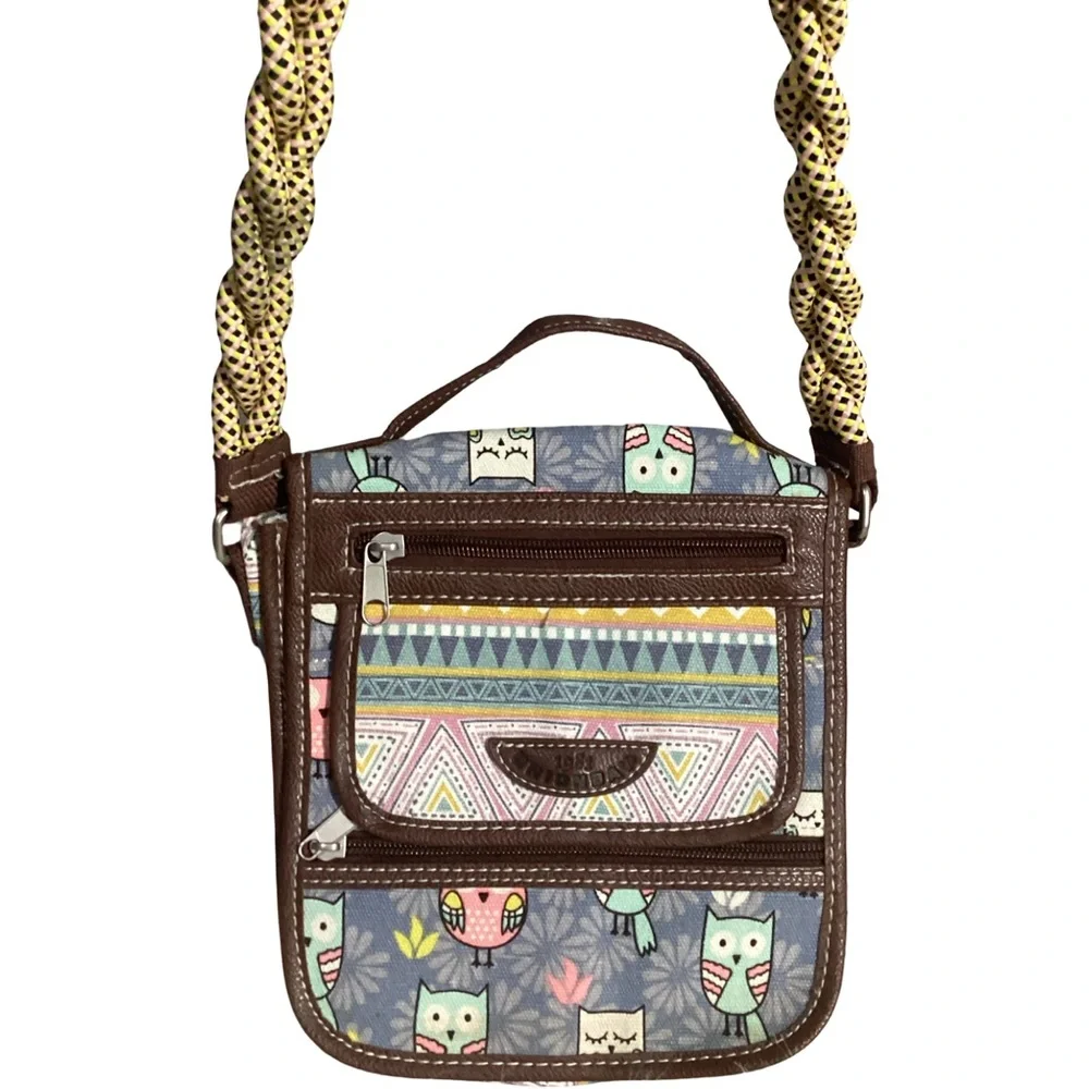 UNIONBAY Owls Colorful Organizer Crossbody Bag with Braided Strap, ID Holder